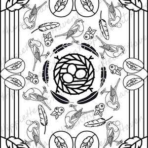 Instant Digital Download Robins, Blueberry and Egg Meditative Coloring Page for Relaxation
