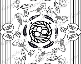 Sofortiger digitaler Download Rotkehlchen, Blaubeere und Ei Meditative Malseite zum Entspannen