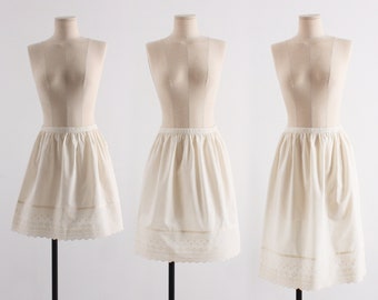 Women Vintage Cotton Beige Lace Half slip | 1950s White Petticoat | Lady Undergarment | Short Midi Long Length Elastic Waist Edwardian slip