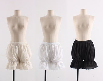Women Cotton Lace Bloomers / 17" 44cm short Bloomers / Black Beige White Pettipants / Underwear / Vintage / Pantaloons / victorian / XS ~ XL