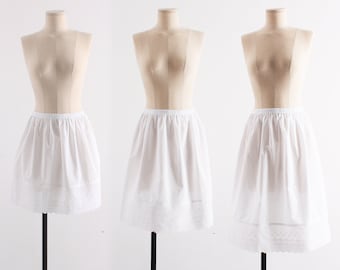Women Vintage Cotton White Lace Half slip | Pettiskirt 1950s White Petticoat Ladies Undergarment Short Midi Long Length Elastic Waist Skirt