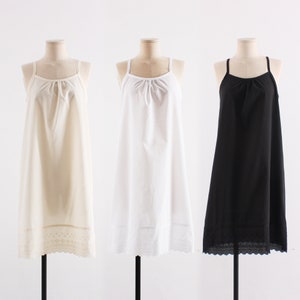 Women Cotton INNER White Beige Black Lace Long Slip | Length 37.5” 95cm Dress Underwear Sleepwear Underskirt Camisole Night Wear Slip XS-XL