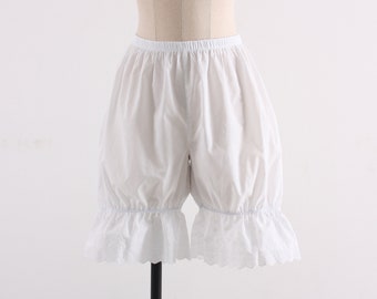 Women Cotton White Lace Bloomers / knee length Bloomers / Pettipants / Underwear / Lady / Vintage / Pantaloons / victorian / Basic / XS ~ XL