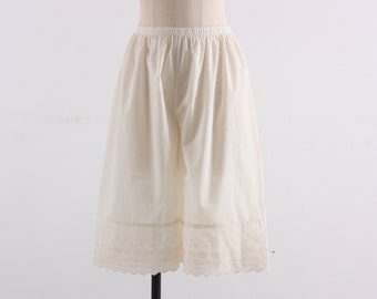 Womens Cotton Beige Lace Pettipants / Long underpants / Lingerie / Underwear / Ladies / Vintage / Pantaloons / victorian / Short / XS ~ XL