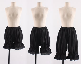 Womens Cotton Black Lace Bloomers / Long Bloomers / Pettipants / Underwear / Ladies / Vintage / Pantaloons / victorian / Basic / XS ~ XL