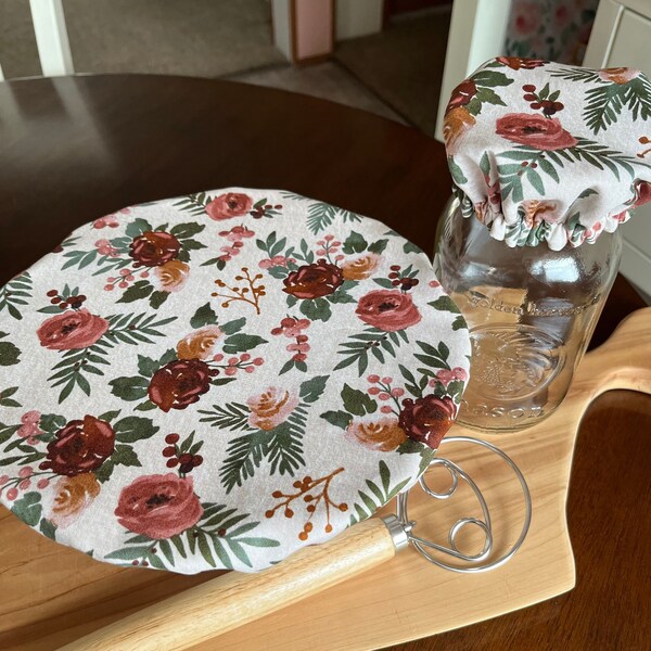 Cotton fabric bowl and jar cover, sourdough starter topper