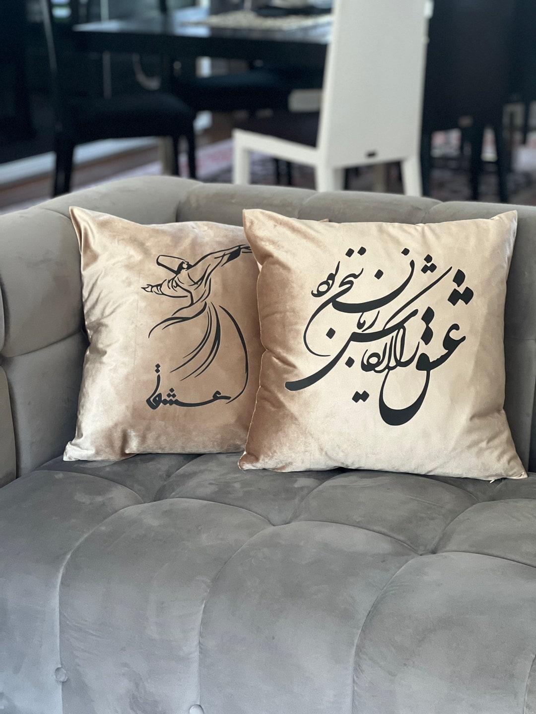 Set of 2 Beige Velvet Pillow Cases With Persian Farsi Etsy