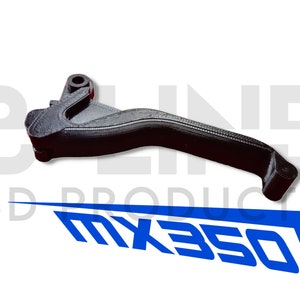 May include: Black plastic motorcycle brake lever. The lever is designed to be mounted on a motorcycle handlebar.
