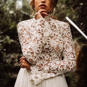 Wedding dress individual, tailor-made, A-line weding dress with hand-embroidered applications, boho wedding dress, Aurora by Áva Fonte image 9