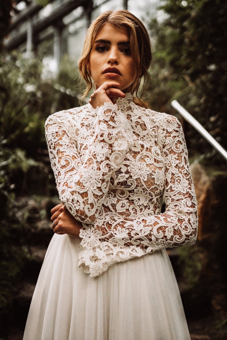 Wedding dress individual, tailor-made, A-line weding dress with hand-embroidered applications, boho wedding dress, Aurora by Áva Fonte image 9