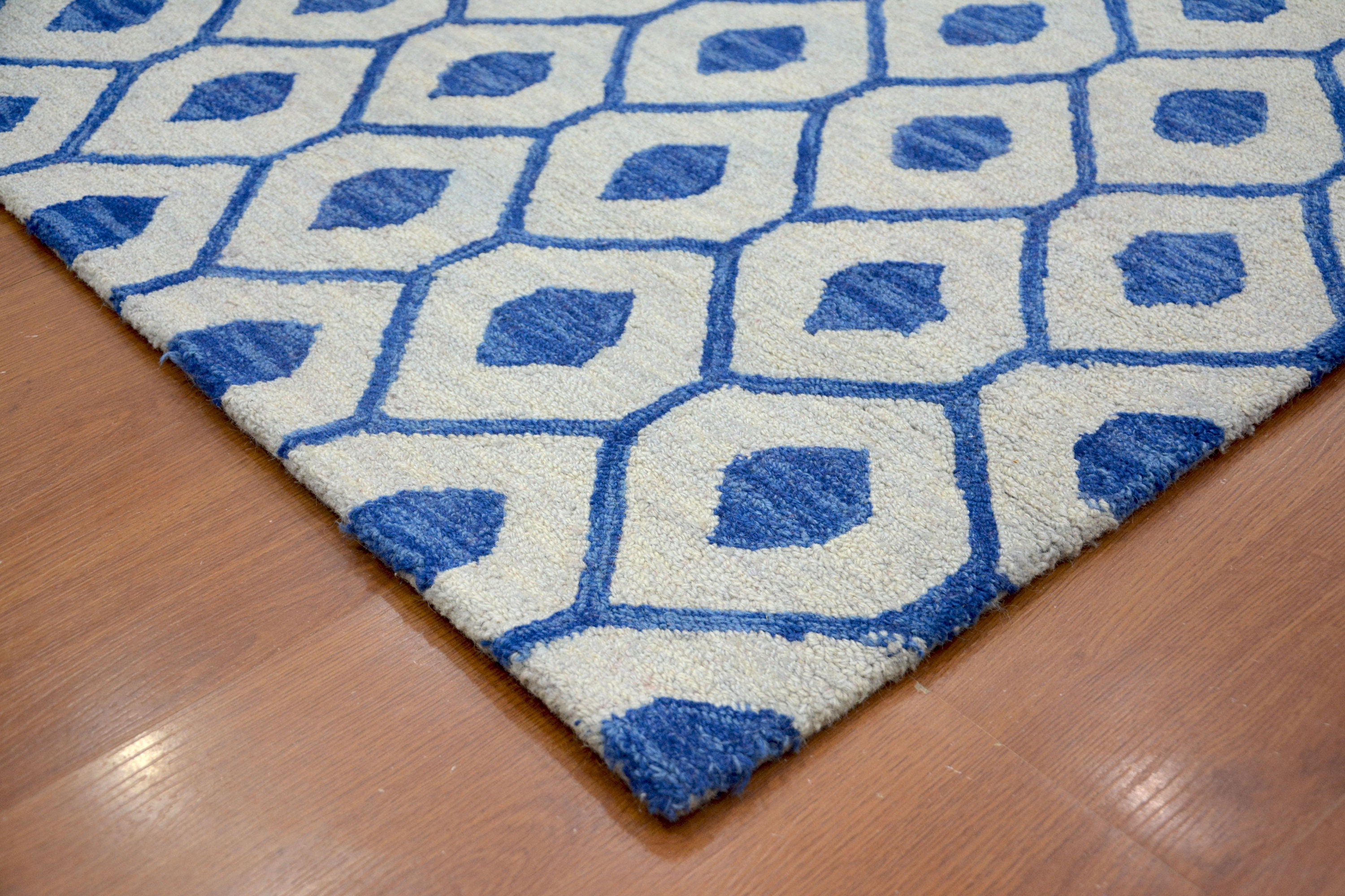 4'6 X 6'6 Rug Modern Rug Hand Tufted Loop White Blue Wool Area Rug BLACK KNIGHT RUGS 0054 Etsy UK