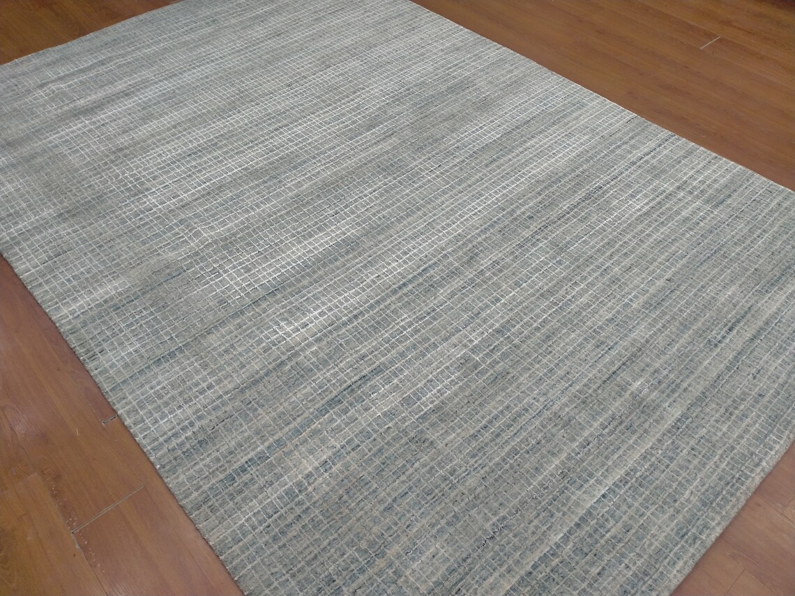 6'6x9'6 Rug Handmade Hand Loom Wool & Viscose Gray Etsy