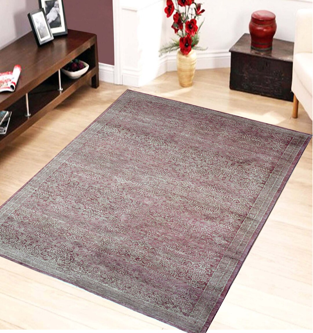 5'6x 8'6 Rug Hand Knotted Purple Wool Area Rug BLACK KNIGHT RUGS 9262 Etsy UK