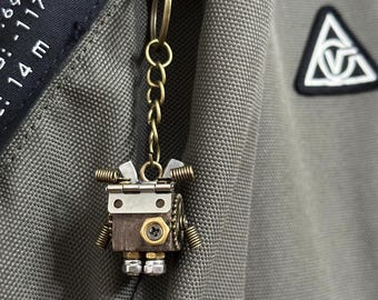 Handcrafted Steampunk Robot Ornaments,Keychain Pendants, Backpack Pendants,Solid Wood and Metal Parts,Unique Vintage Decor