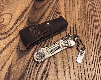 Handmade Copper Skull Folding Comb with Leather Case Beard Care Gift