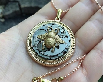 Steampunk Bee Pendant, Handmade Mechanical Pendant,Vintage Necklace, Handmade Home Decor Gift