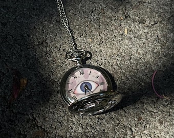 Reloj de bolsillo Ojo del Destino, reloj de bolsillo vintage con cadena de metal, reloj steampunk, personalizado, regalo de aniversario