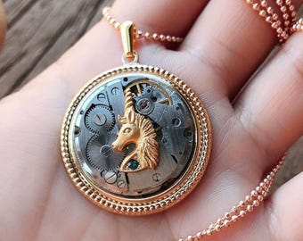 Steampunk Unicorn Pendant, Handmade Mechanical Pendant,Vintage Necklace, Handmade Home Decor Gift