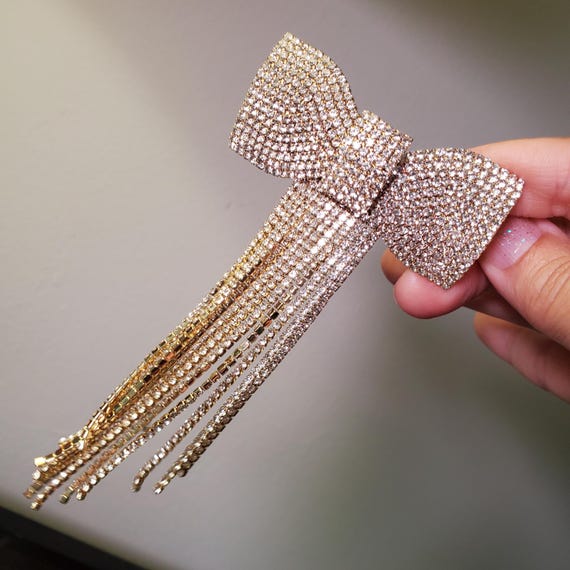 Crystals Bow Barrette*golden Metal Clip*elegant Gift*french  display picture 3
