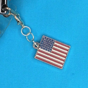 American Flag Badge Reel Charm - Zipper Pull - Phone Charm                                                   CH-1001