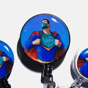 Super Hero Male Nurse Badge Reels or Stethoscope ID Tags - Male Superhero Healthcare Worker