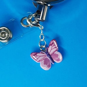 Purple Resin Butterfly Charm Badge Reel Accessory Zipper Pull Cell