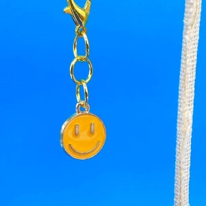 Enamel Smiley Face Badge Reel Charm Accessory - Zipper Pull - Cell Phone Charm                         SKU 1235