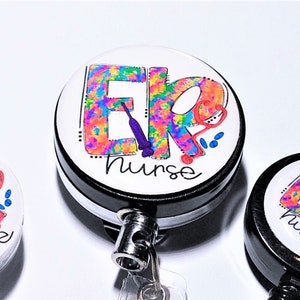 Tie Dye ER Nurse Badge Reels or Stethoscope ID Tags - Emergency Nurse        M1009G