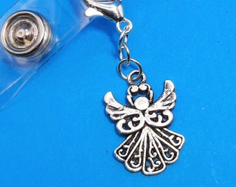 Silver Angel Charm: Badge Reel, Zipper Pull, Phone Charm