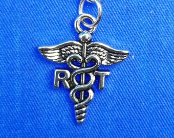 RT Respiratory Therapist w/ Caduceus Badge Reel Charm - Zipper Pull - Cell Phone Charm        SKU 1566