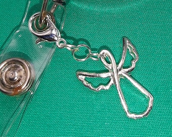 Silver Outline Angel Charm: Badge Reel Accessory, Cell Phone Charm