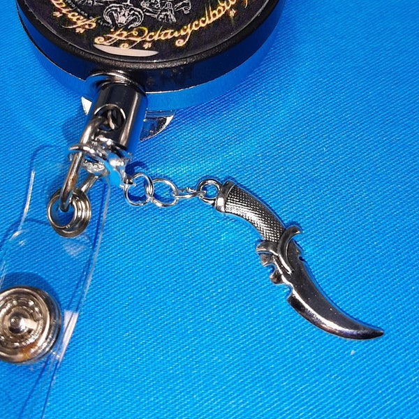 Silver Dagger Charm Badge Reel Charm Accessory - Cell Phone Charm - ELF Dagger     SKU 1397