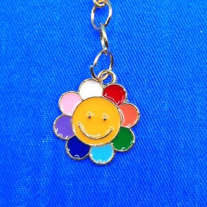 Smiley Face Flower Rainbow Charm: Badge Reel Accessory