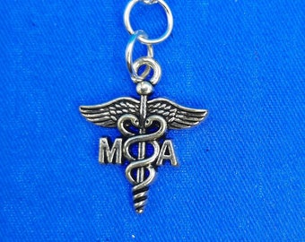 MA Medical Assistant w/ Caduceus Badge Reel Charm - Zipper Pull - Cell Phone Charm  - Multiple Colors to Choose From            SKU 1444