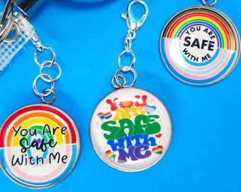 Charm You Are Safe With Me - 1" design, choose from 3 - Badge Reel Charm - Great for Nurses, Healthcare Workers, Teachers, Anyone!  CH-B1016