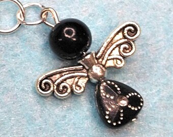 Crystal Angel Charm: Badge Reel Accessory, Zipper Pull, Nurse Gift                   CH-1012