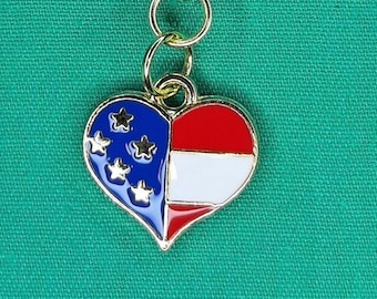 American Flag Heart Charm: Patriotic Badge Reel Accessory                         CH-1083
