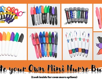 Nurse Mini Accessory Bundle: Badge Reel Clip-on - Pens, Scissors, Flashlight