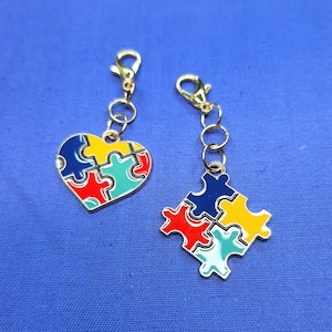 Autism Puzzle Piece Badge Reel Charm Accessory - Zipper Pull - Cell Phone Charm      CH-1441/42