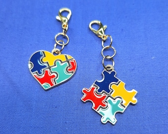 Autism Puzzle Piece Badge Reel Charm Accessory - Zipper Pull - Cell Phone Charm      SKU 1473/74