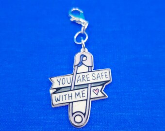 Charm You Are Safe With Me - Safety Pin - Badge Reel Charm Accessory - Great for Nurses, Healthcare Workers, Teachers, Anyone!     CH1487