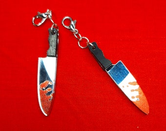 Bloody Knife Charm Badge Reel Charm Accessory - Zipper Pull - Cell Phone Charm - Backpack Charm - Halloween                 SKU 1054