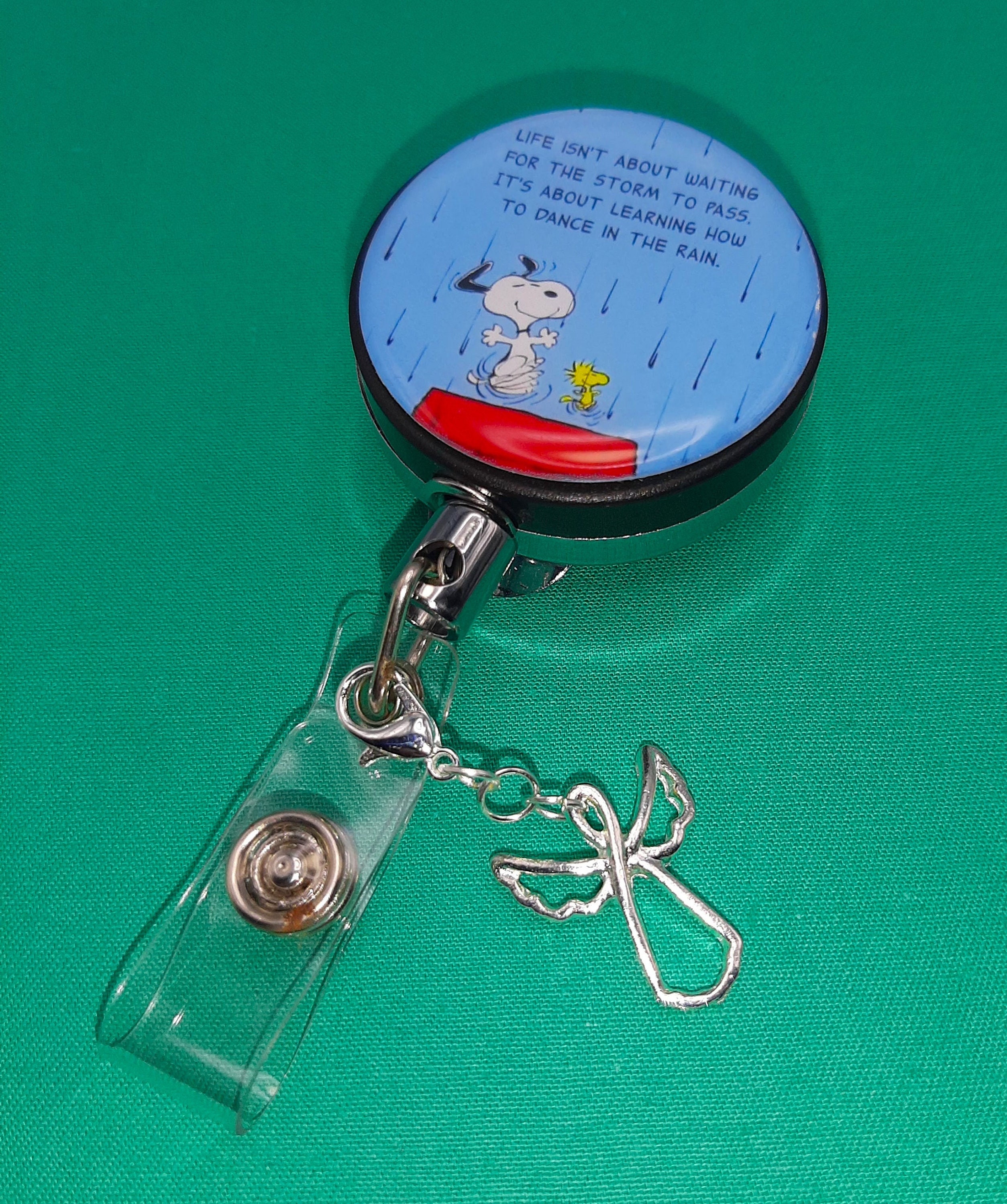 Glass Angel Clip-on Badge Reel or Phone Charm , Glass Bead Charm