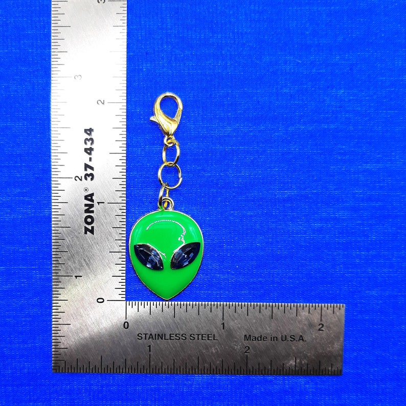Green Alien Charm: Badge Reel, Zipper Pull, Cell Phone Accessory CH ...
