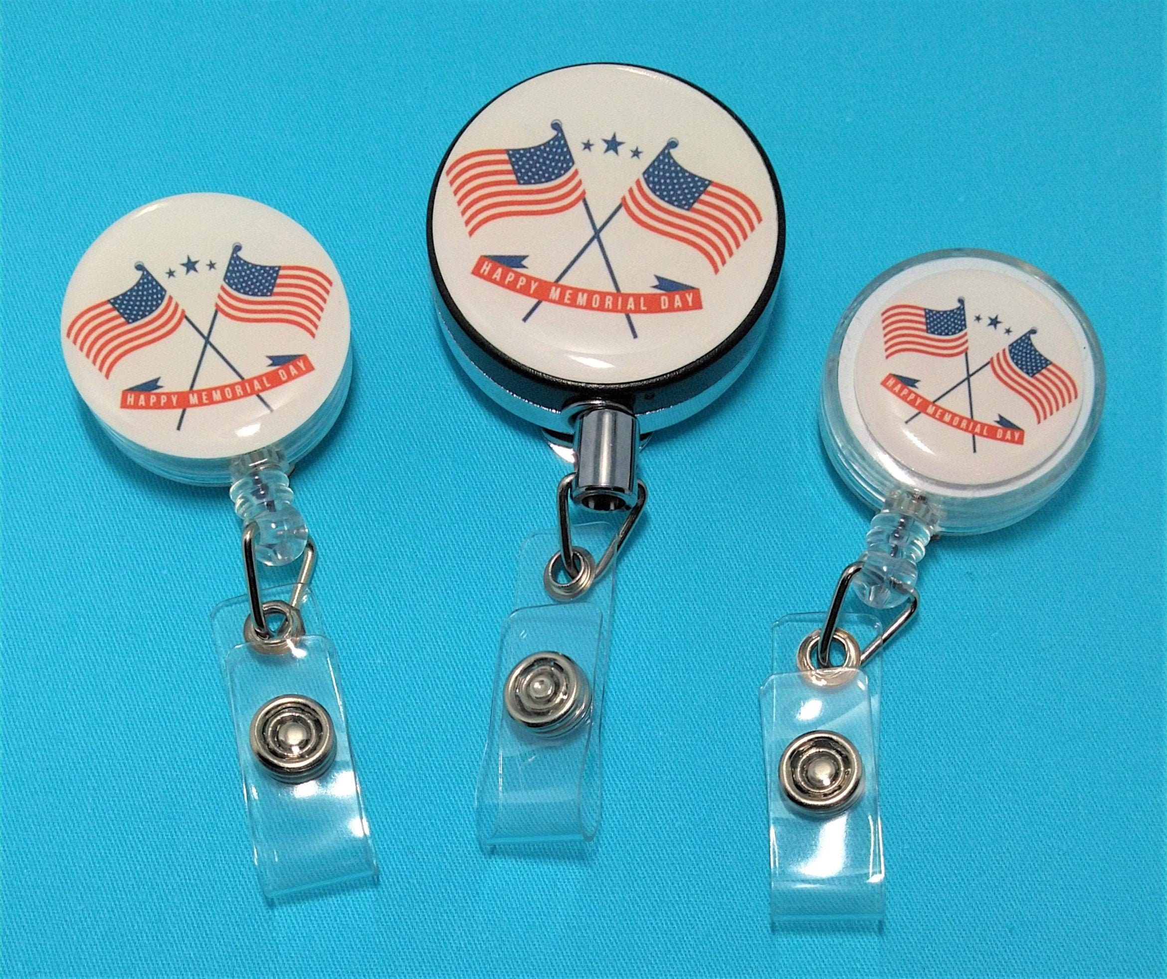 Happy Memorial Day Badge Reel ID Holder or Stethoscope ID Tag Crossed Flags  H1202H 