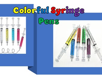 Colorful Syringe Pen - Retractable - Black Ink - Opaque - Great for Nurses, Doctors, Lab Techs