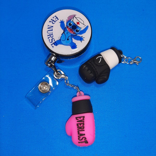 CHARM - Boxing Glove Badge Reel Charm - Zipper Pull - Phone Charm - Choose Pink or Black           SKU 1531