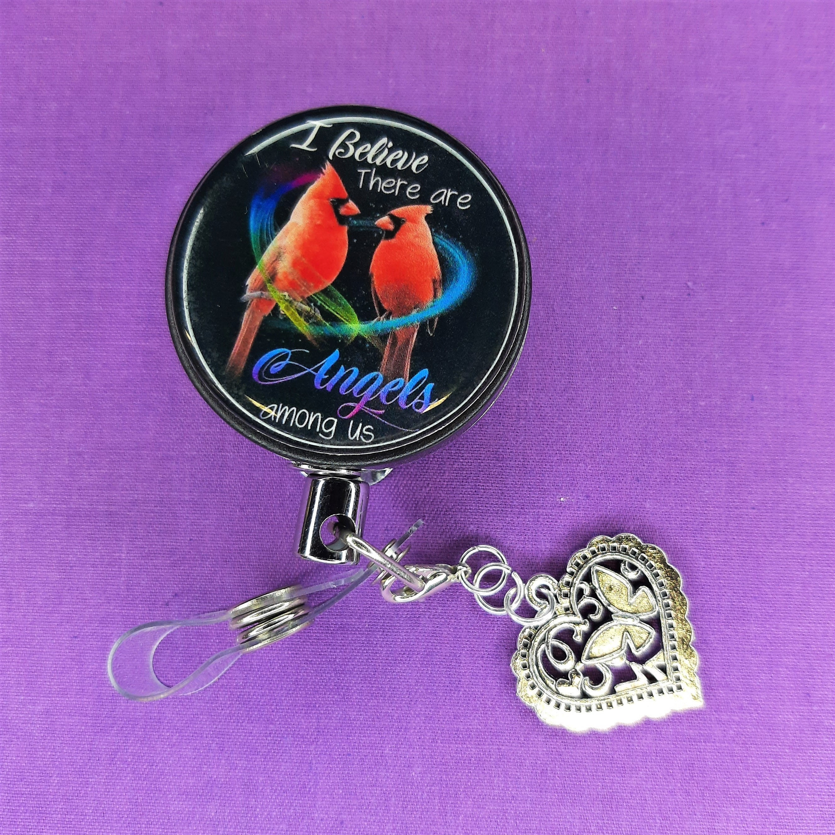 Silver Butterfly Heart Badge Reel Charm Zipper Pull Phone Charm Nurse Gift  SKU 1078 