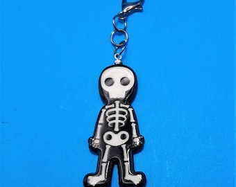 Skeleton Halloween Charm Badge Reel Charm Accessory - Zipper Pull - Cell Phone Charm - Backpack Charm                              SKU 1399