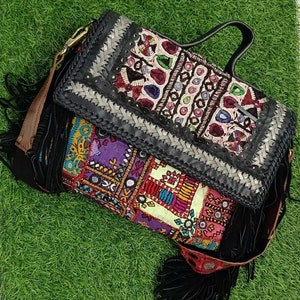 Ibiza bohemian suede leather banjara embroidery bag